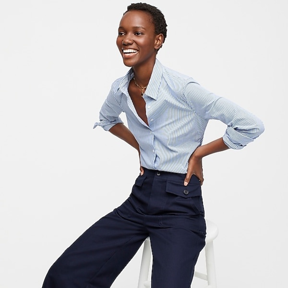 J.Crew Slim Stretch Perfect Shirt Blue Pinstripe - Picture 2 of 9